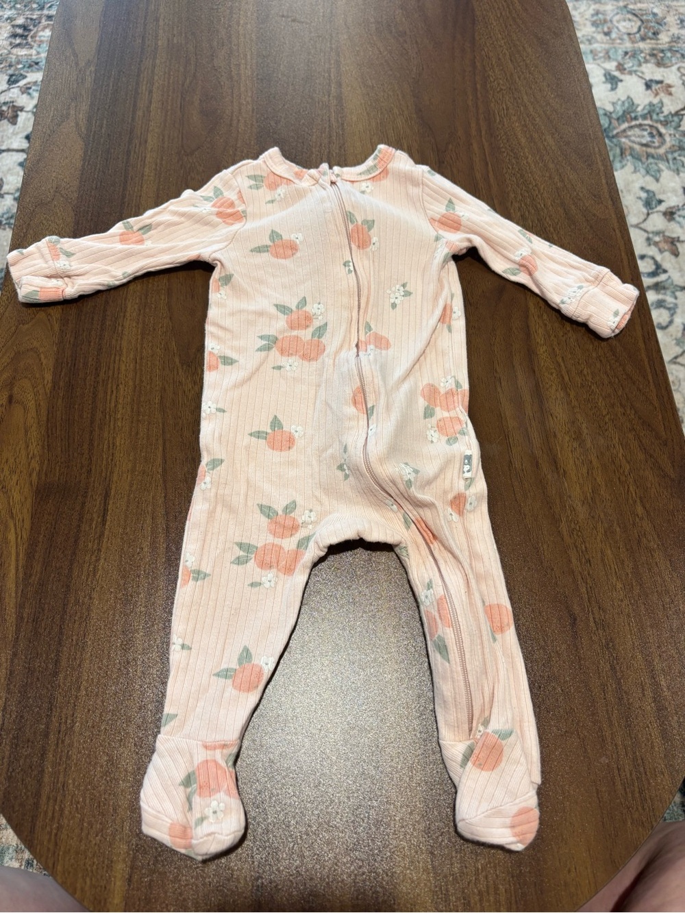 Peach-Print Pink Footed One-Piece for Baby